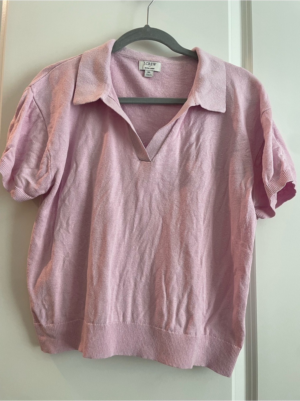 J. Crew Light Pink Collared Short Sleeve Linen Blend Polo
